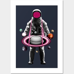 Astronaut Holding Planets Posters and Art